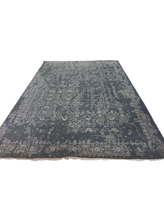 Modern Grey ERASED 8x10 Hand Knotted Area Rug from India