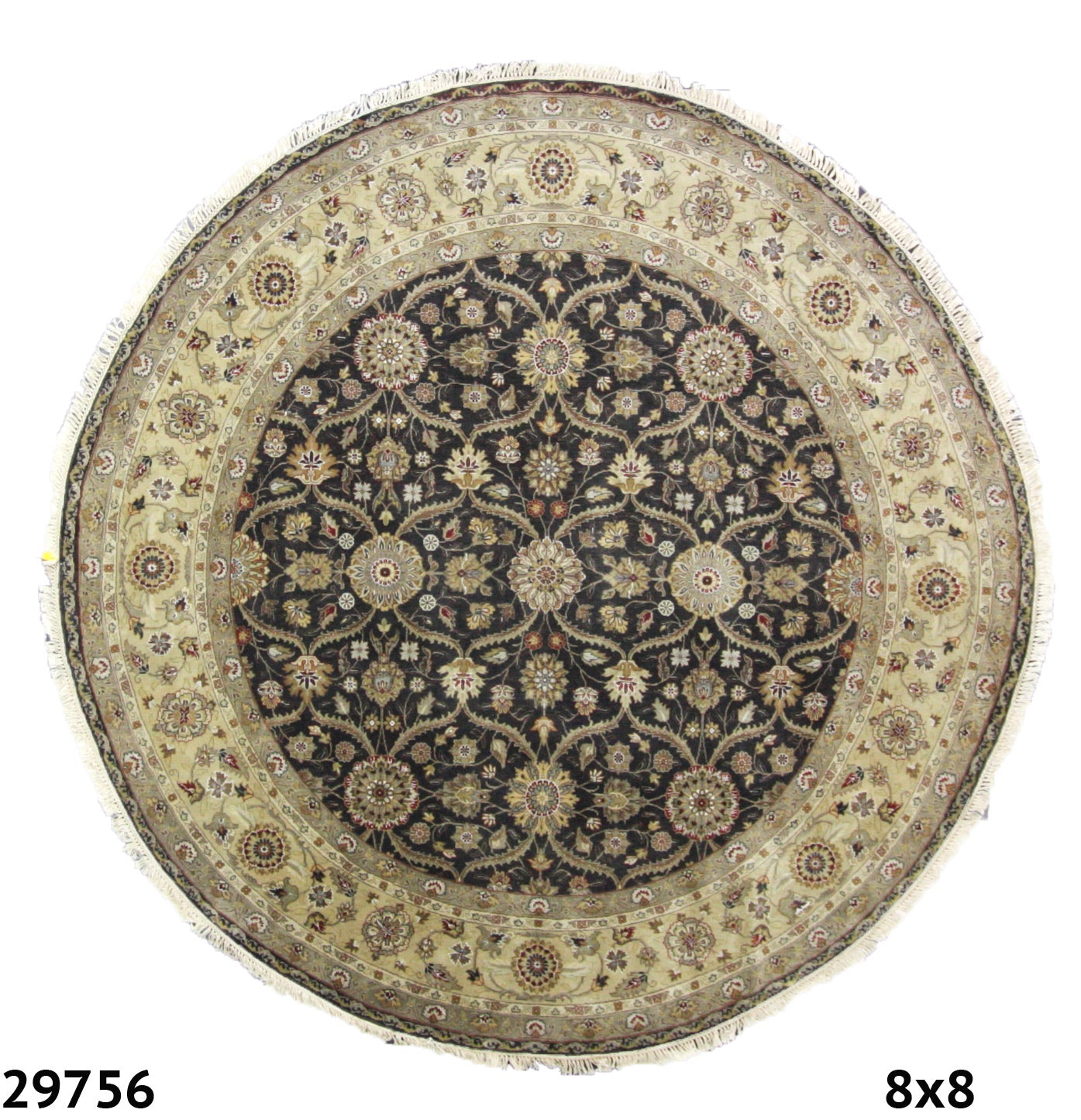 Traditional Charcoal 1110 8ft Round Hand Knotted Area Rug from India