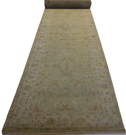 Traditional L.Green OUSHAK Oversize Runner Hand Knotted Area Rug from India