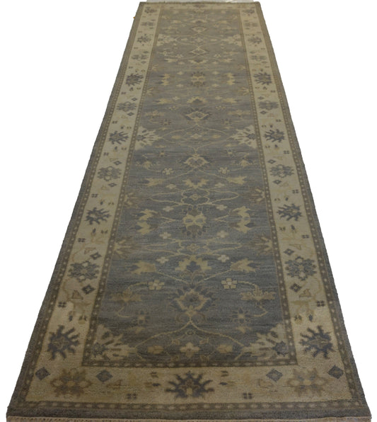 Traditional Grey OUSHAK Oversize Runner Hand Knotted Area Rug from India