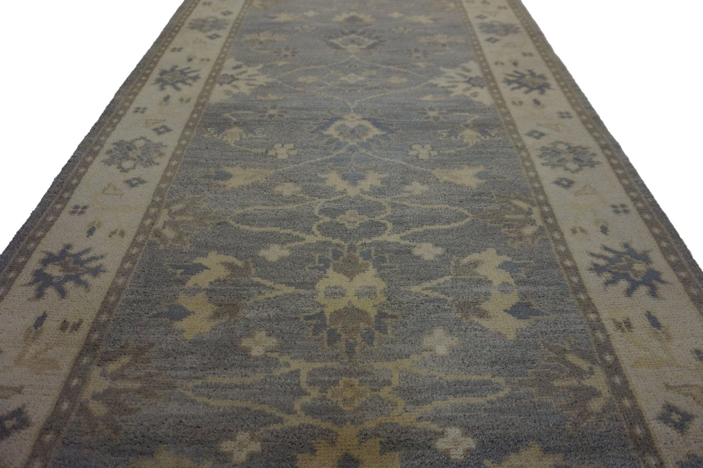 Traditional Grey OUSHAK Oversize Runner Hand Knotted Area Rug from India