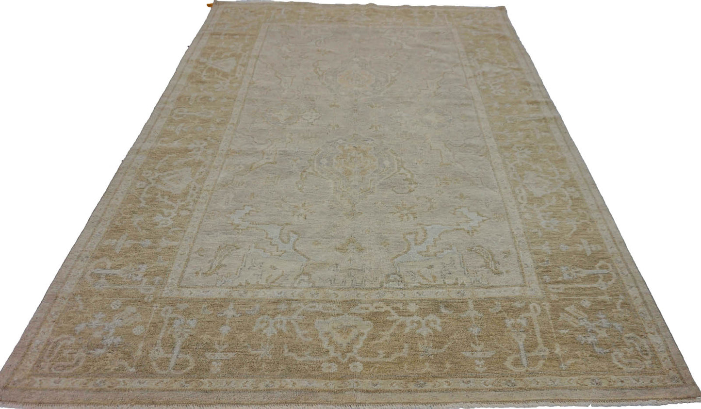 Traditional Beige OUSHAK 6x9 Hand Knotted Area Rug from India
