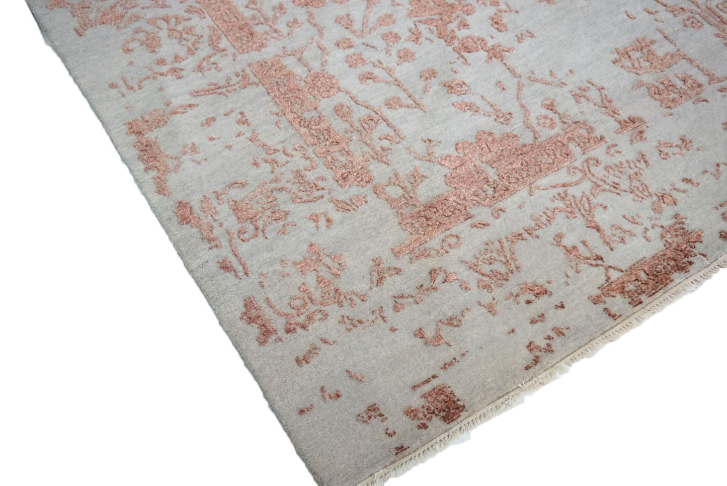 Modern Silver ERASED 9x12 Hand Knotted Area Rug from India