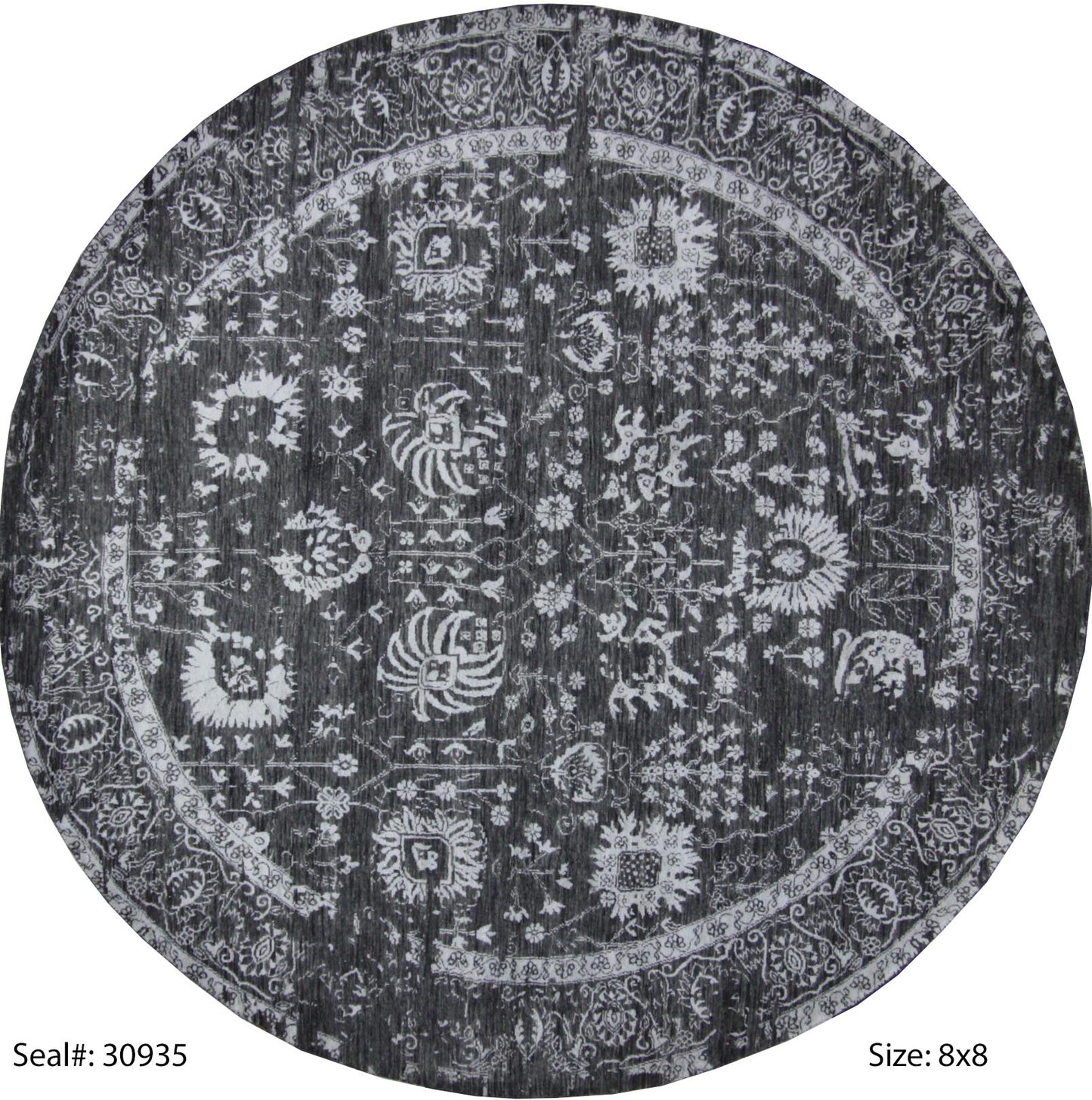 Modern Charcoal ERASED 8ft Round Hand Knotted Area Rug from India