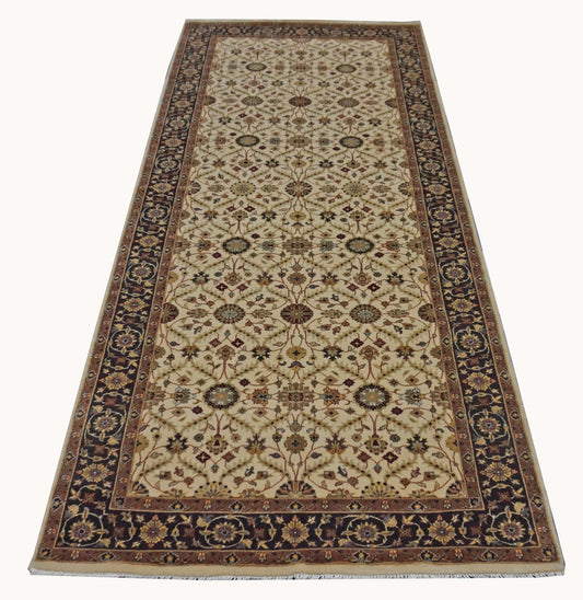 Traditional Beige Charcoal 1110 Oversize Runner Hand Knotted Area Rug from India