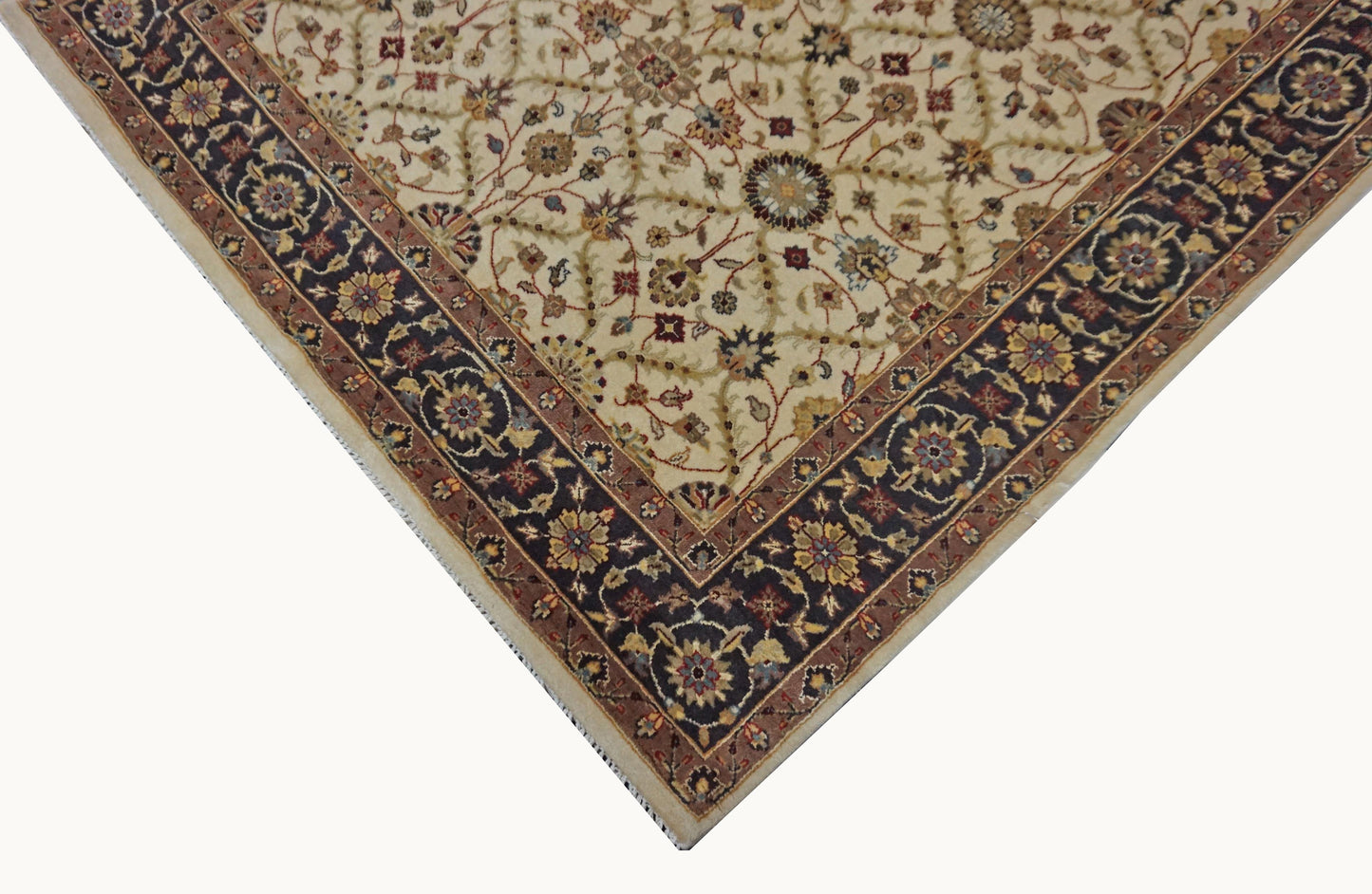Traditional Beige Charcoal 1110 Oversize Runner Hand Knotted Area Rug from India