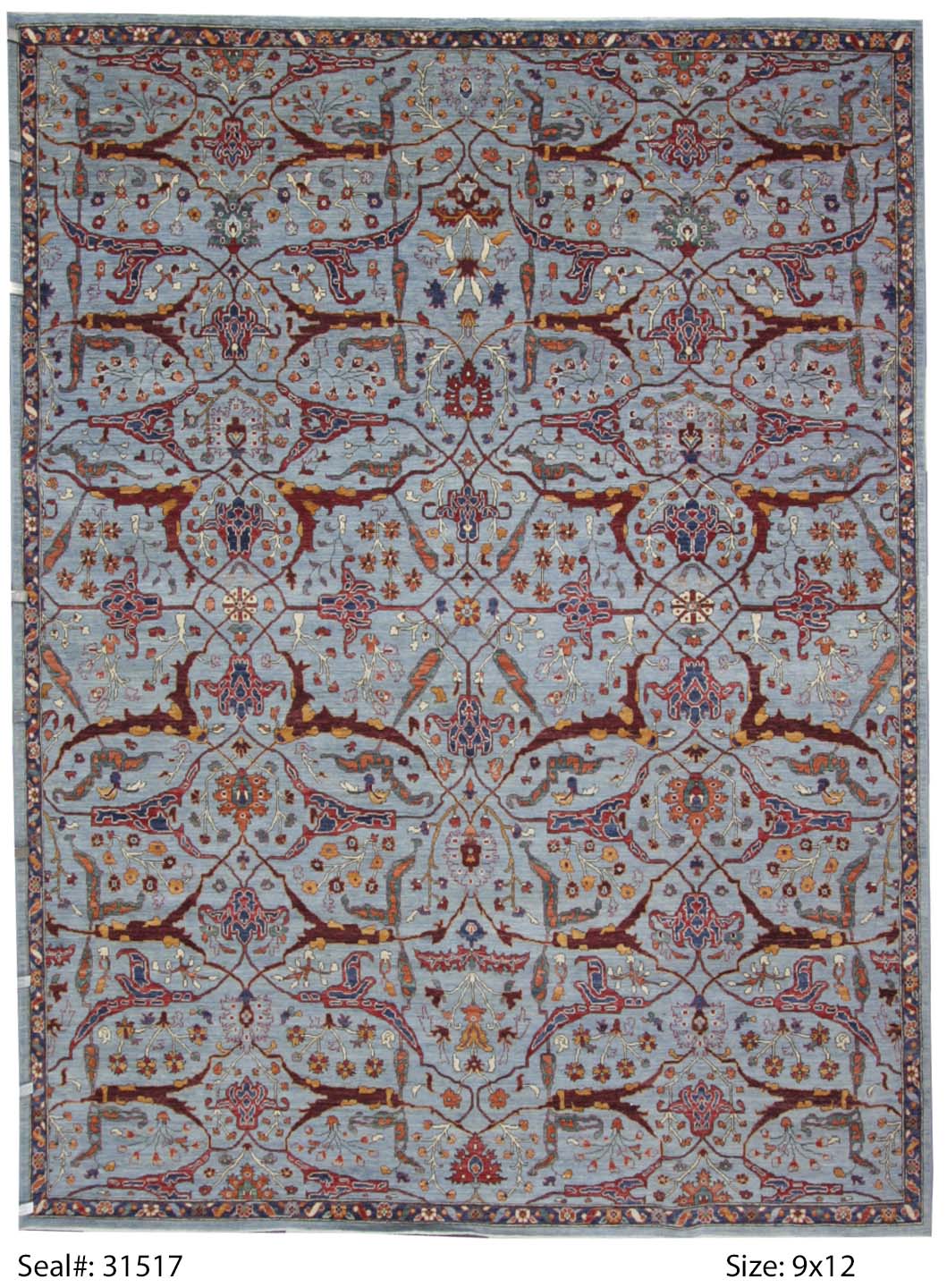 Traditional Light Blue GERIZ 9x12 Hand Knotted Area Rug from Afghanistan