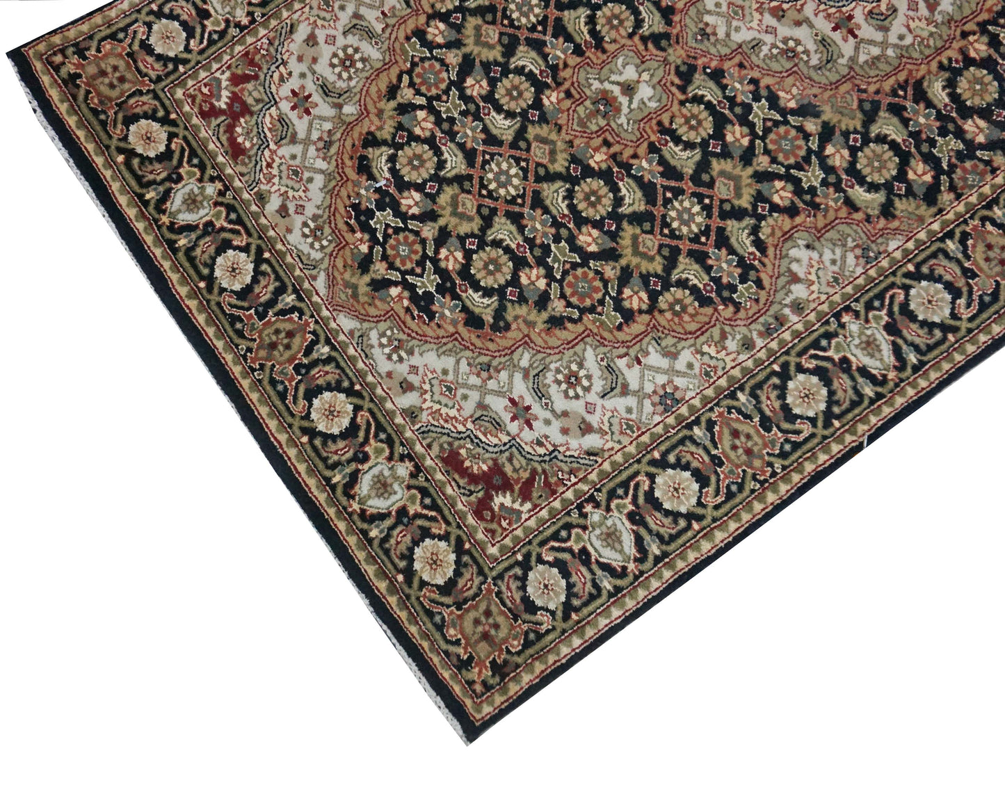 Traditional Black MAHI 10ft Runner Hand Knotted Area Rug from India
