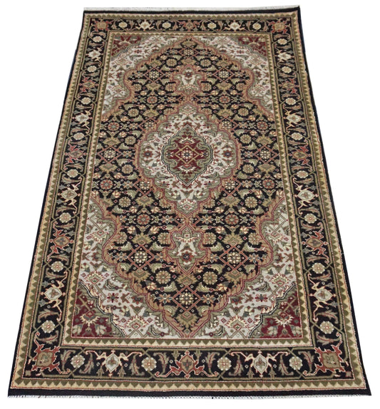 Traditional Black MAHI 3x5 Hand Knotted Area Rug from India