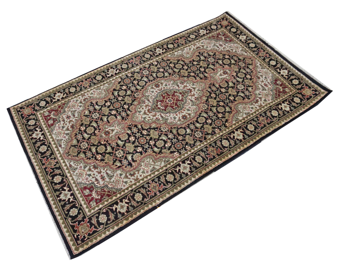 Traditional Black MAHI 3x5 Hand Knotted Area Rug from India