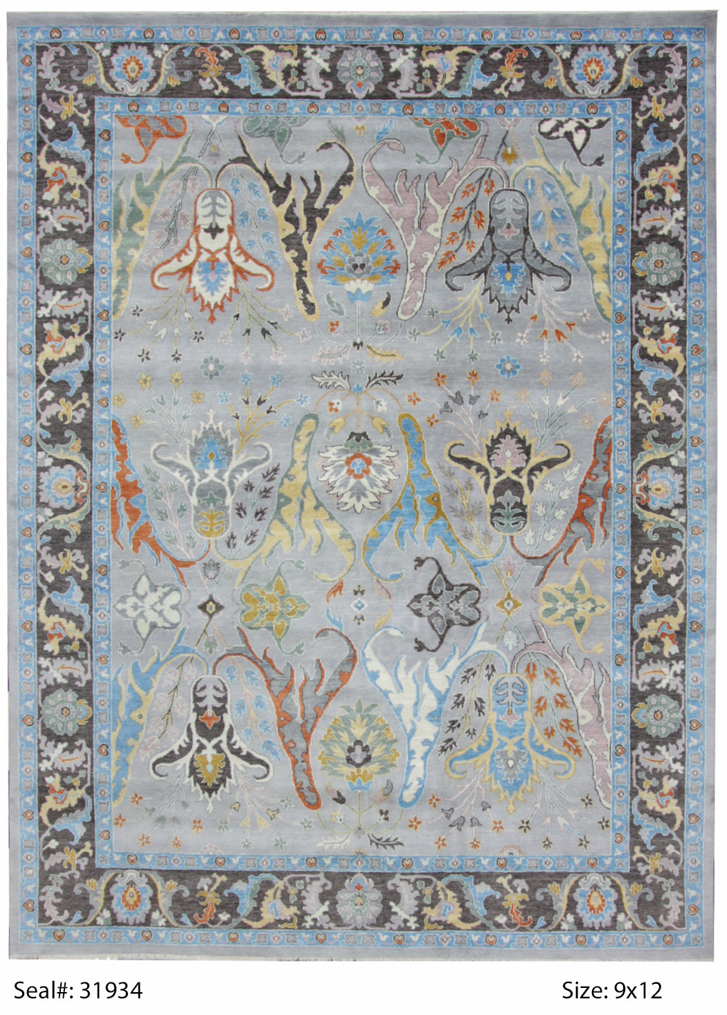 Traditional Silver AT-141 9x12 Hand Knotted Area Rug from India