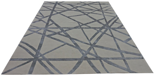 Modern Beige Grey PANNEL 9x12 Hand Knotted Area Rug from India