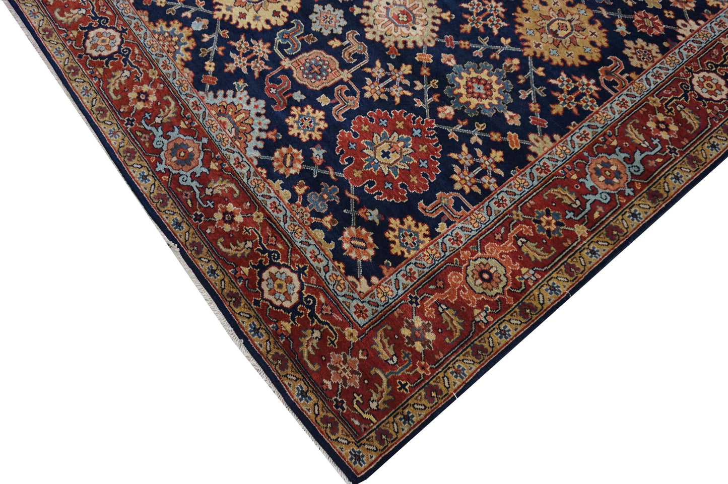 Traditional Navy 105 Oversize Runner Hand Knotted Area Rug from India