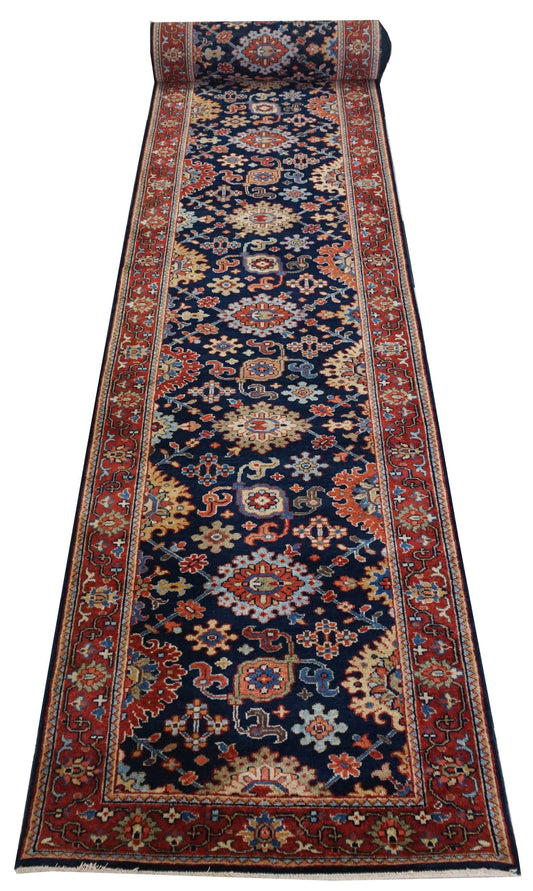 Traditional Navy 105 15ft Above Runner Hand Knotted Area Rug from India