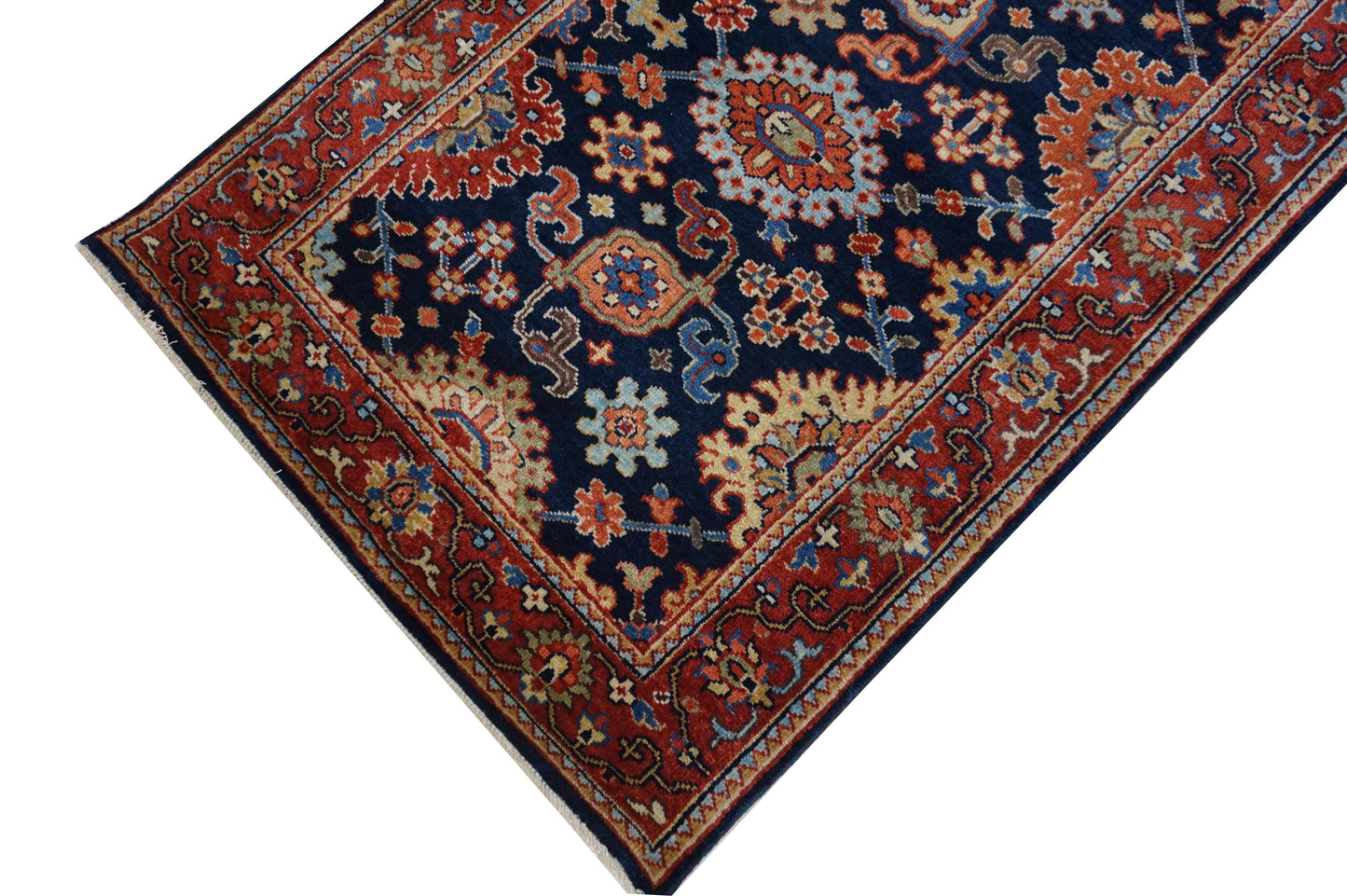Traditional Navy 105 15ft Above Runner Hand Knotted Area Rug from India
