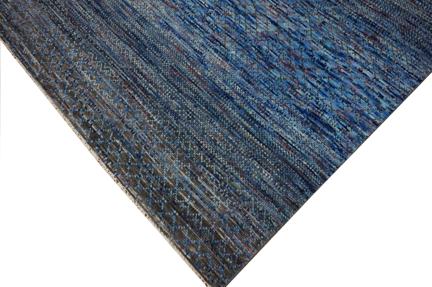 Modern Blue RAINBOW 8x10 Hand Knotted Area Rug from India