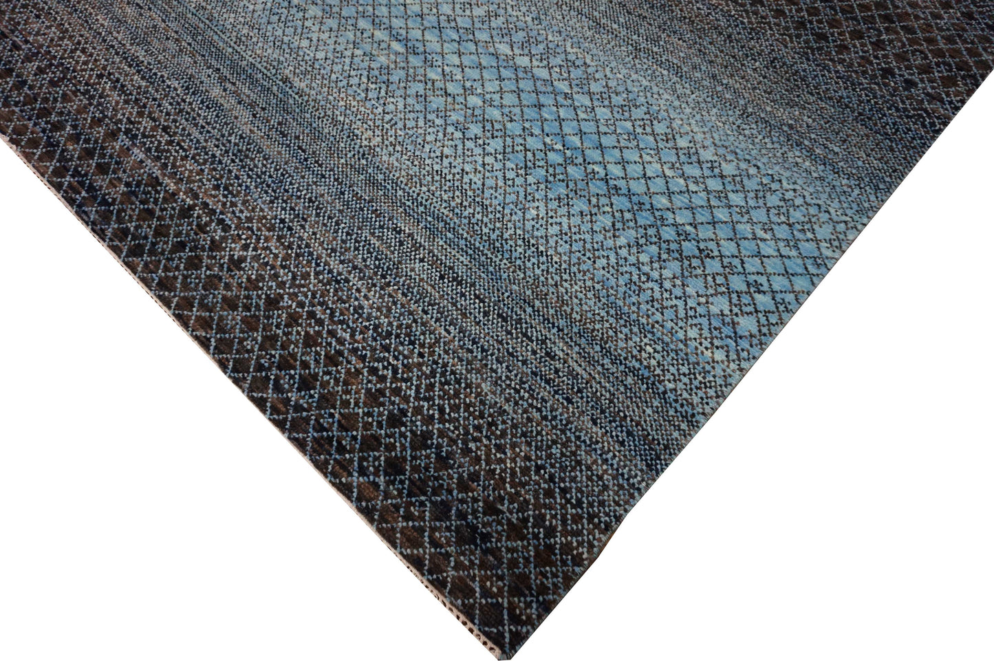 Modern L.Blue RAINBOW 8x10 Hand Knotted Area Rug from India