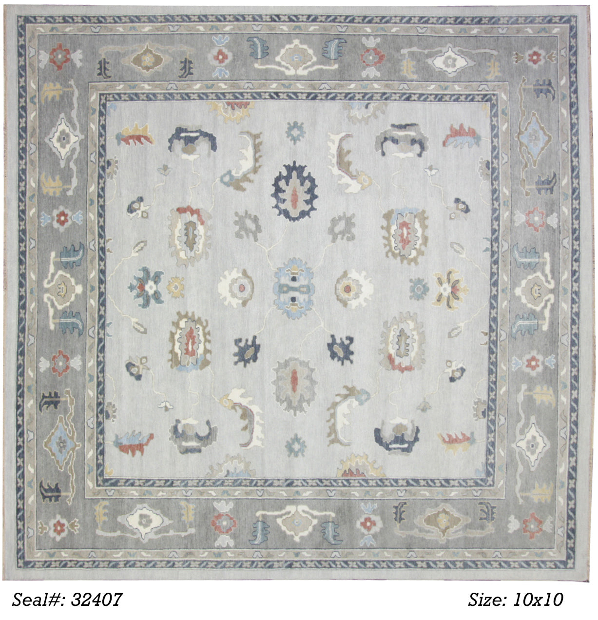 Traditional Silver AT-177 10ft Square Hand Knotted Area Rug from India