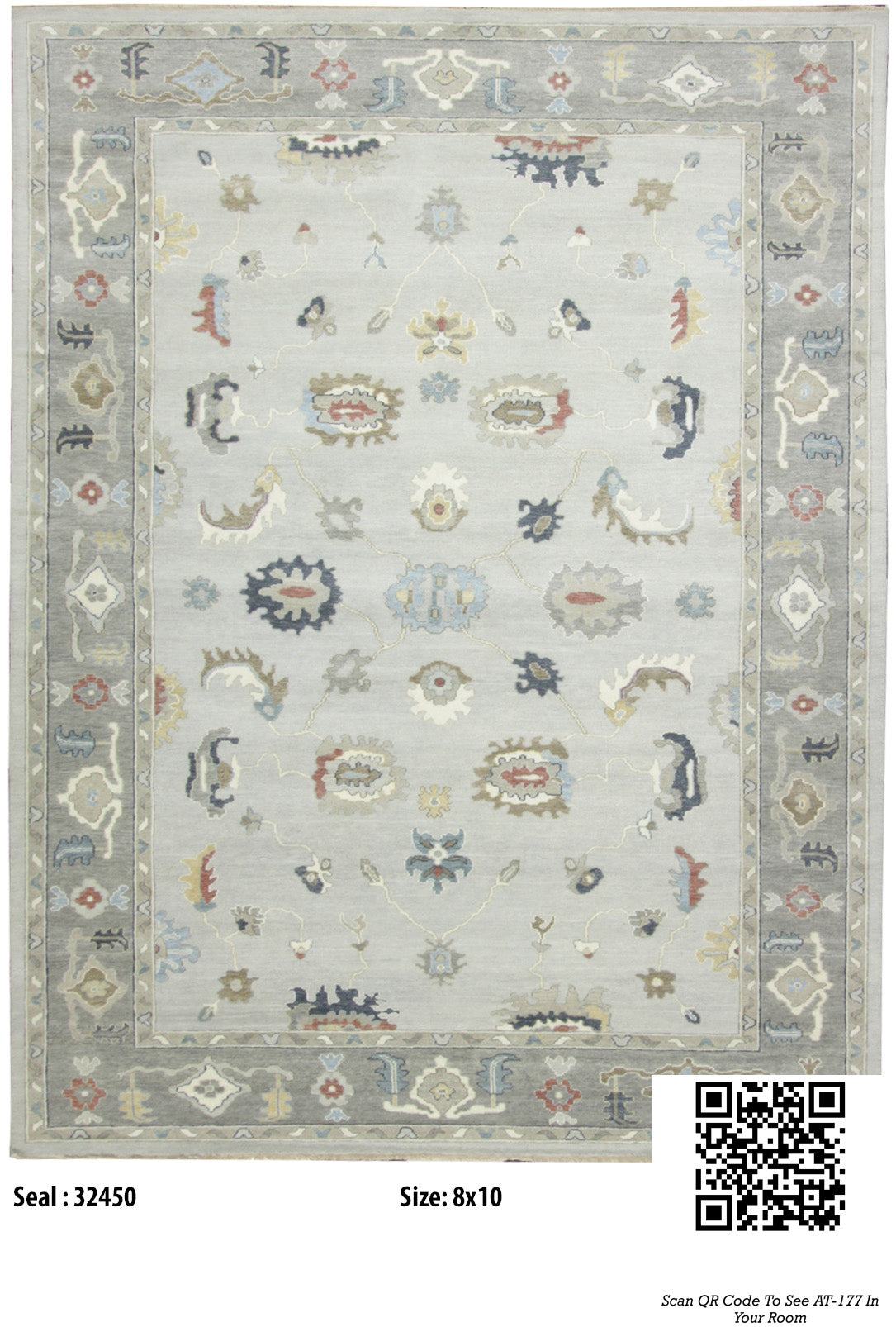Traditional Silver AT-177 8x10 Hand Knotted Area Rug from India
