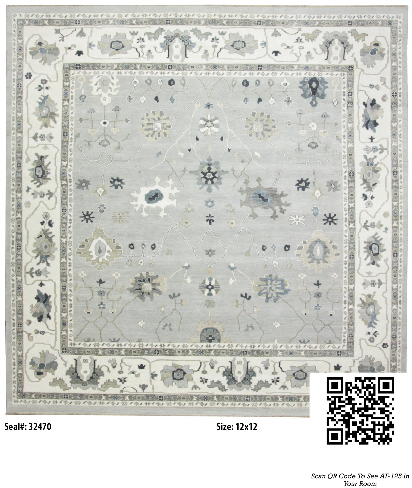 Traditional Silver AT-125 12ft Square Hand Knotted Area Rug from India