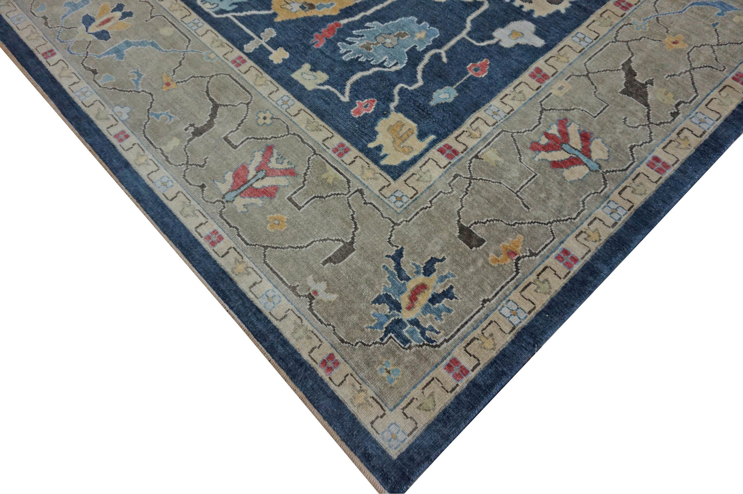 Modern Navy AT-153 10x14 Flat Weave Area Rug from Afghanistan