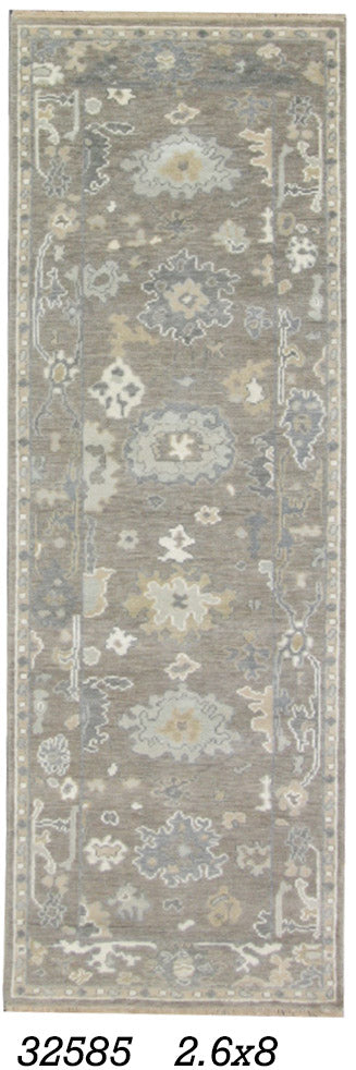 Traditional Brown AT-175 8ft Runner Hand Made Area Rug from India