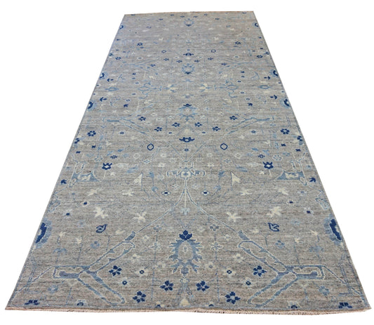 Traditional Grey ALLOVER Oversize Runner Hand Knotted Area Rug from India