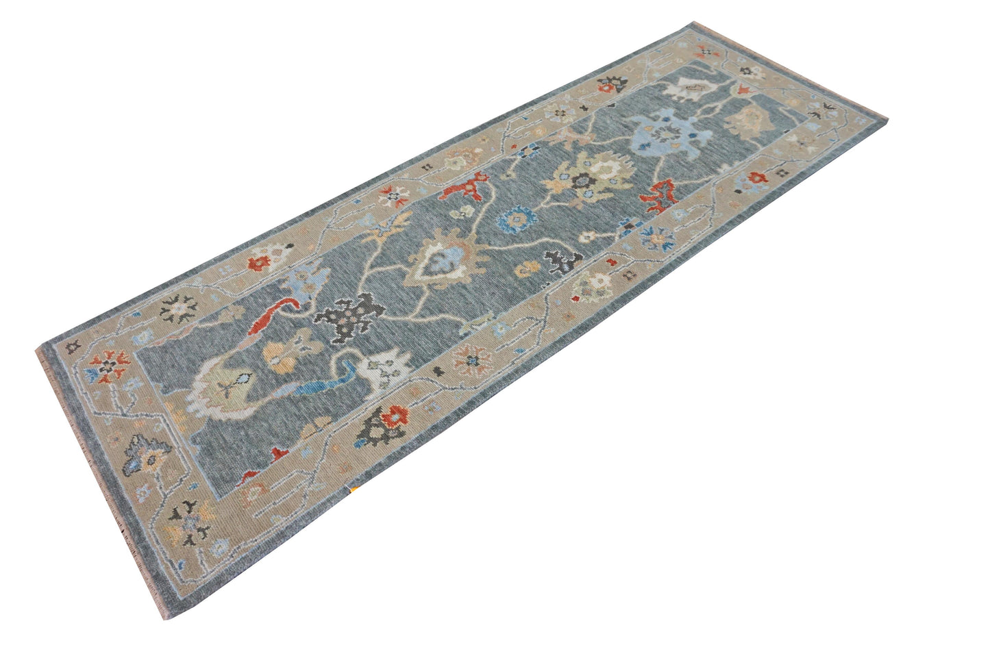 Traditional Blue AT-129 8ft Runner Hand Made Area Rug from India
