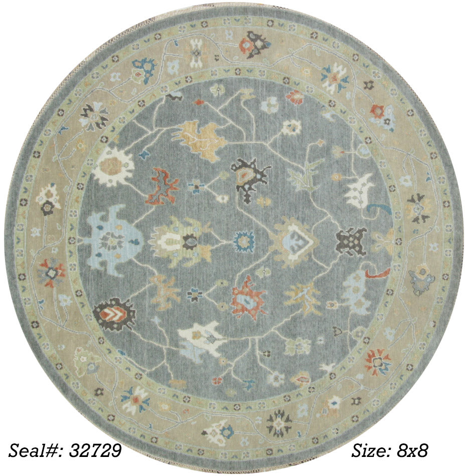 Traditional Blue AT-129 8ft Round Hand Knotted Area Rug from India