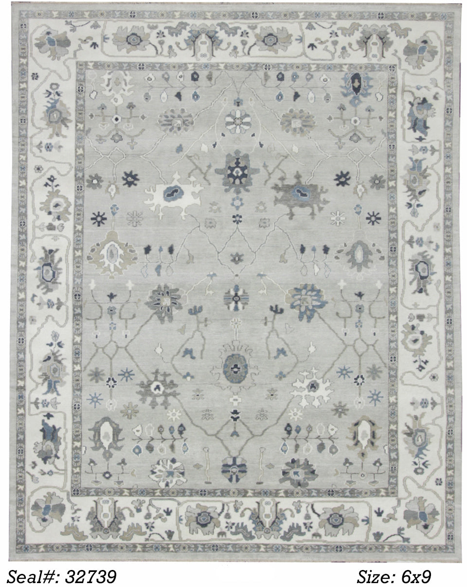 Traditional Silver AT-125 6x9 Hand Made Area Rug from Persian