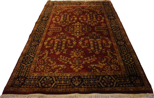Traditional Maroon SAROOKH 4x6 Hand Knotted Area Rug from India