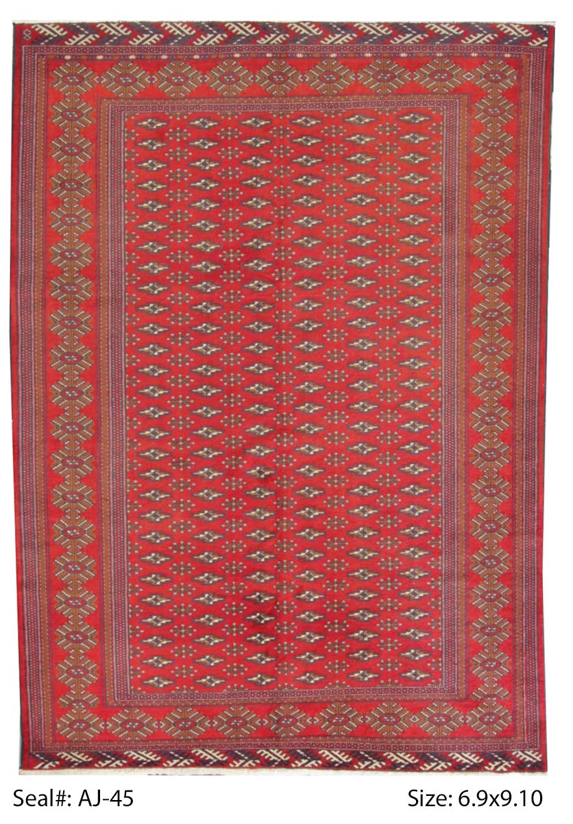 Traditional Red BUKHARA 7x10 Hand Knotted Area Rug from Pakistan