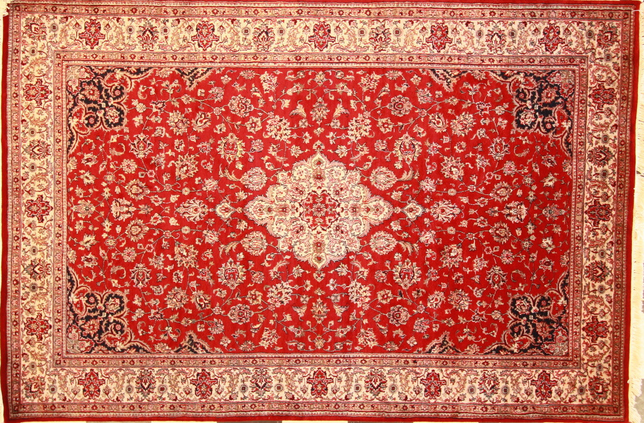 Traditional Red KASHAN Oversize Hand Knotted Area Rug from India