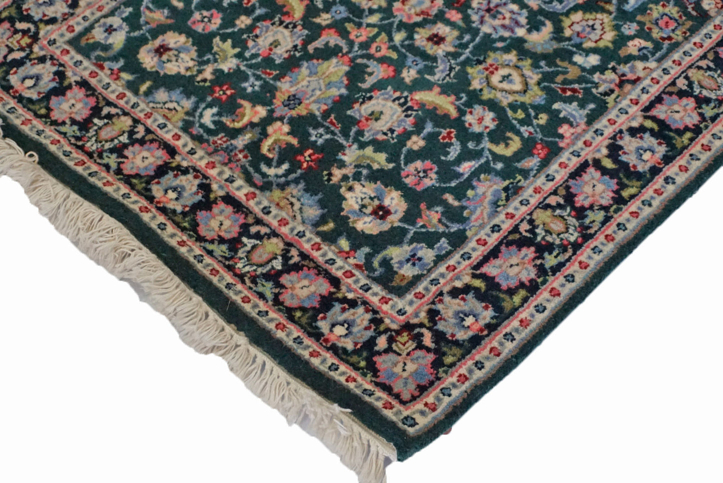 Modern Green KASHAN 8ft Runner Flat Weave Area Rug from Afghanistan