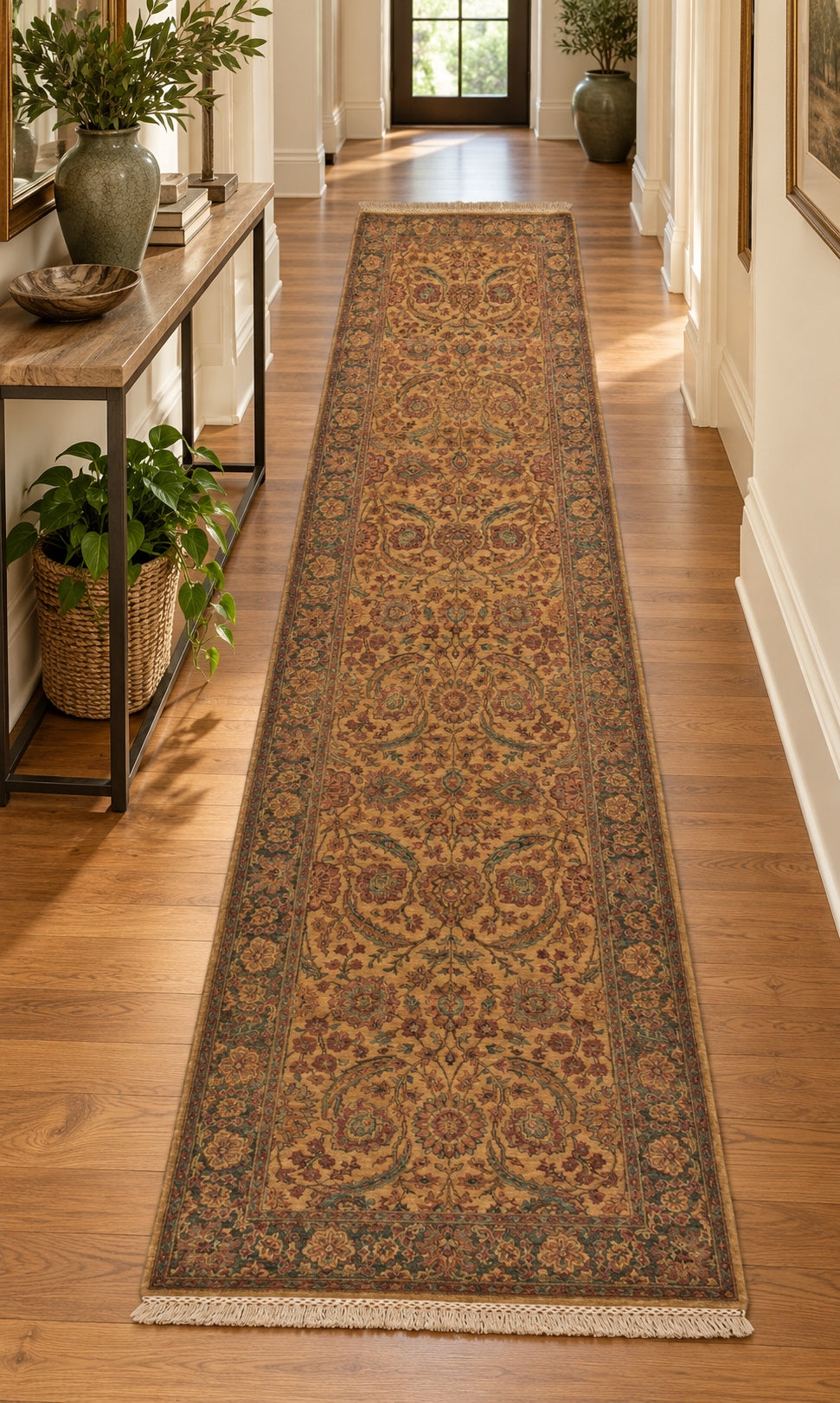 The Rug Mall Traditional Om-25 Beige-Green Area Rug 10538 in a styled room