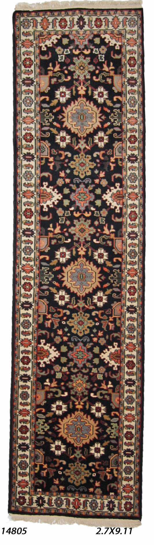 Traditional Black MAHAL 10ft Runner Hand Knotted Area Rug from India