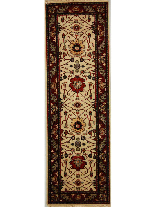 Traditional Beige 604 8ft Runner Hand Knotted Area Rug from India