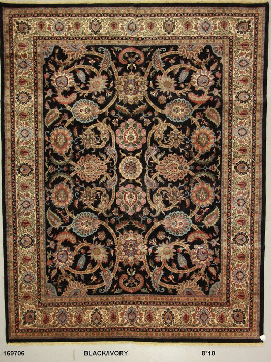 Traditional Black SK 8x10 Hand Knotted Area Rug from India