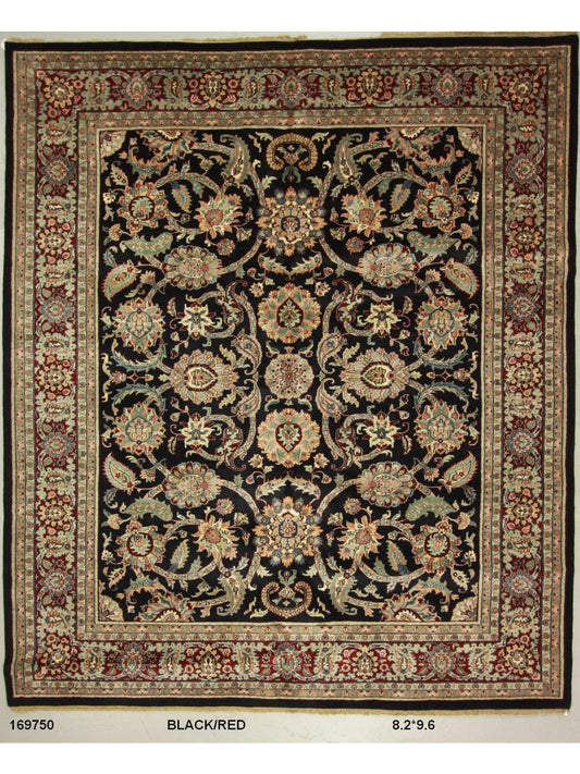 Traditional Black SK 8x10 Hand Knotted Area Rug from India