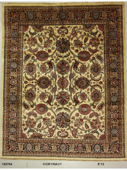 Traditional Ivory SK 8x10 Hand Knotted Area Rug from India