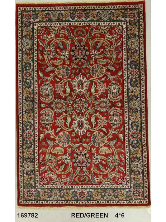 Traditional Red/Green SK 4x6 Hand Knotted Area Rug from India