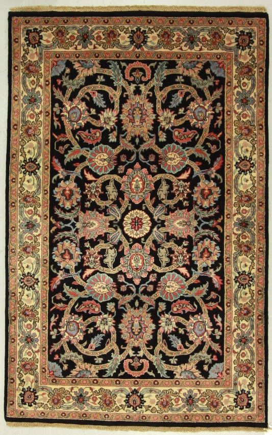 Traditional Black SK 4x6 Hand Knotted Area Rug from India