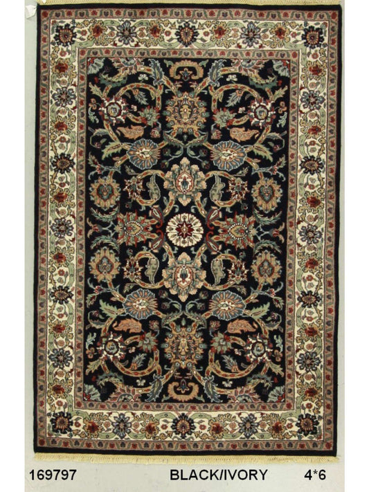 Traditional Black SK 4x6 Hand Knotted Area Rug from India