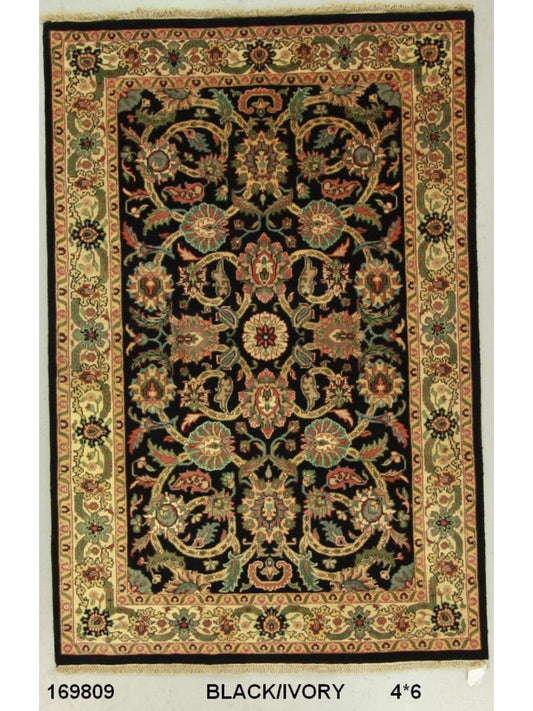 Traditional Black SK 4x6 Hand Knotted Area Rug from India