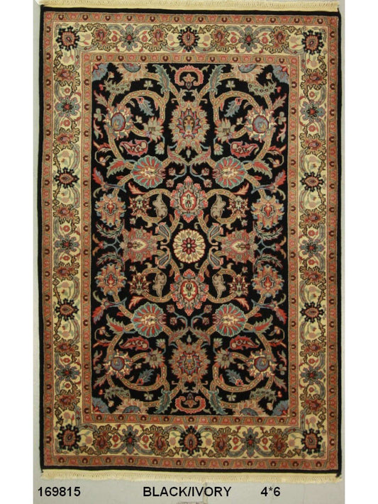 Traditional Black SK 4x6 Hand Knotted Area Rug from India