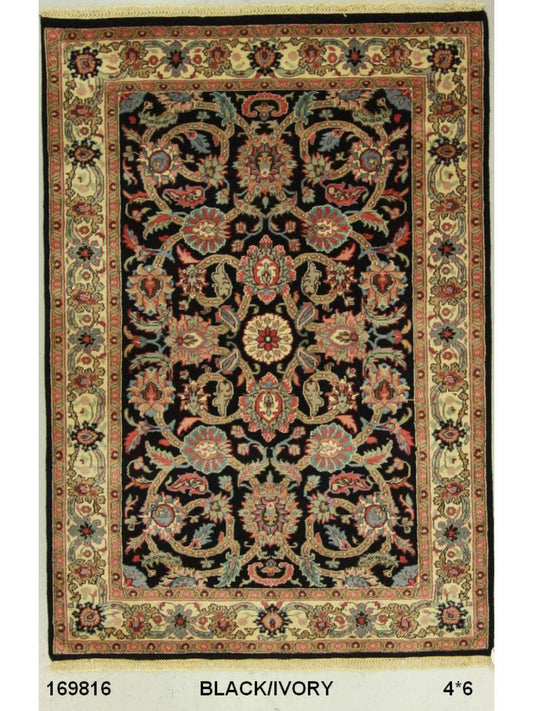 Traditional Black SK 4x6 Hand Knotted Area Rug from India