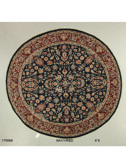 Traditional Navy SK 6ft Round Hand Knotted Area Rug from India