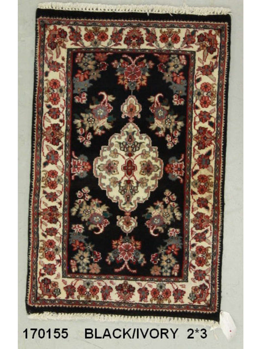 Traditional Black SK 2x3 Hand Knotted Area Rug from India