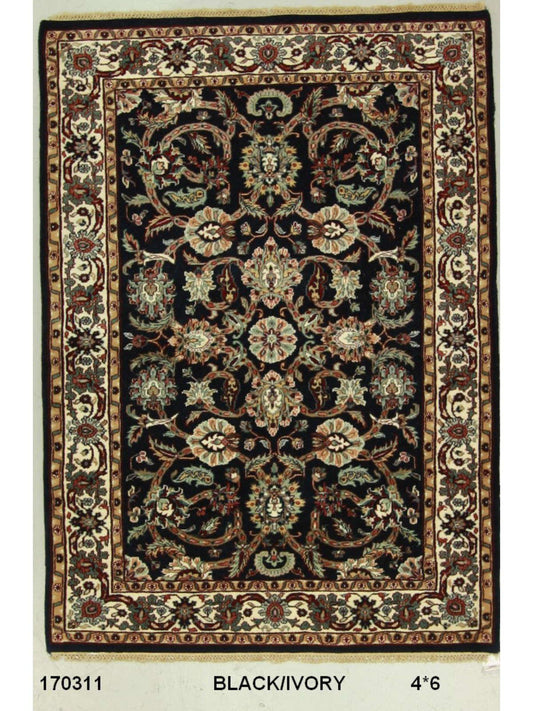 Traditional Black SK 4x6 Hand Knotted Area Rug from India