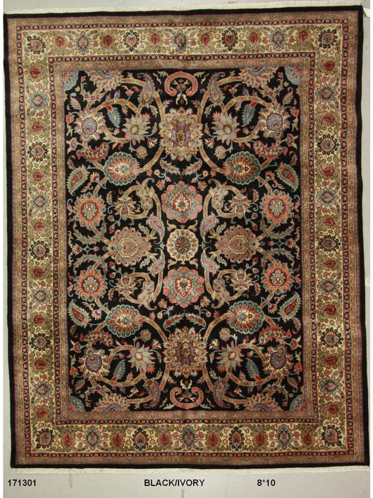 Traditional Black SK 7x10 Hand Knotted Area Rug from India